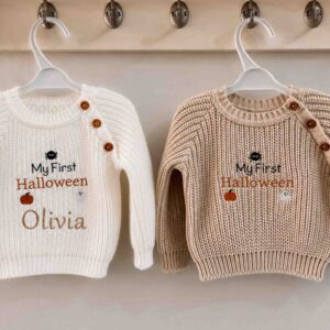 My First Halloween and Name Knitted Jumper
